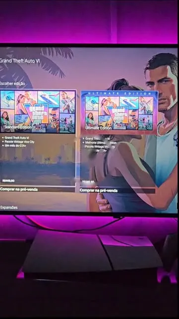 Tela do GTA 6 em pré-venda com LED rosa